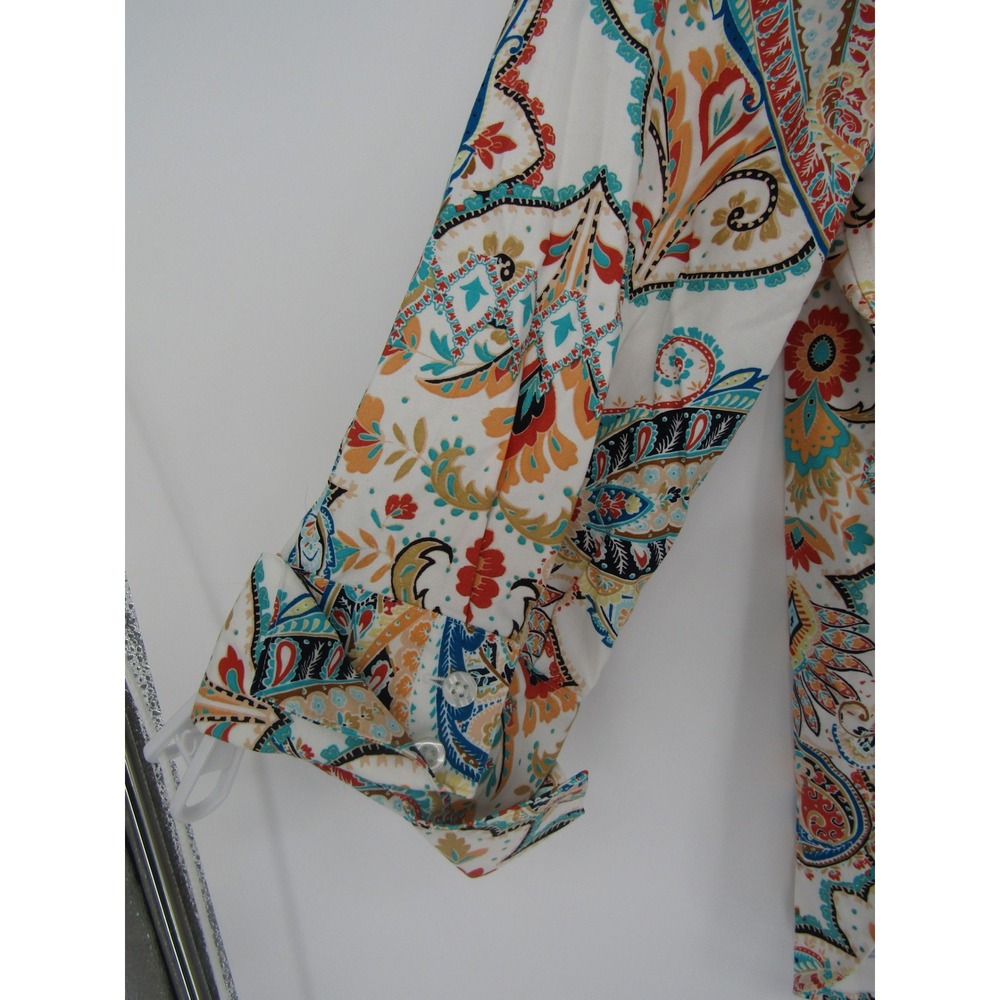 Chico's Button Down Shirt Womens 2 White Paisley No-Iron Chic Stretch Blouse - Picture 7 of 10